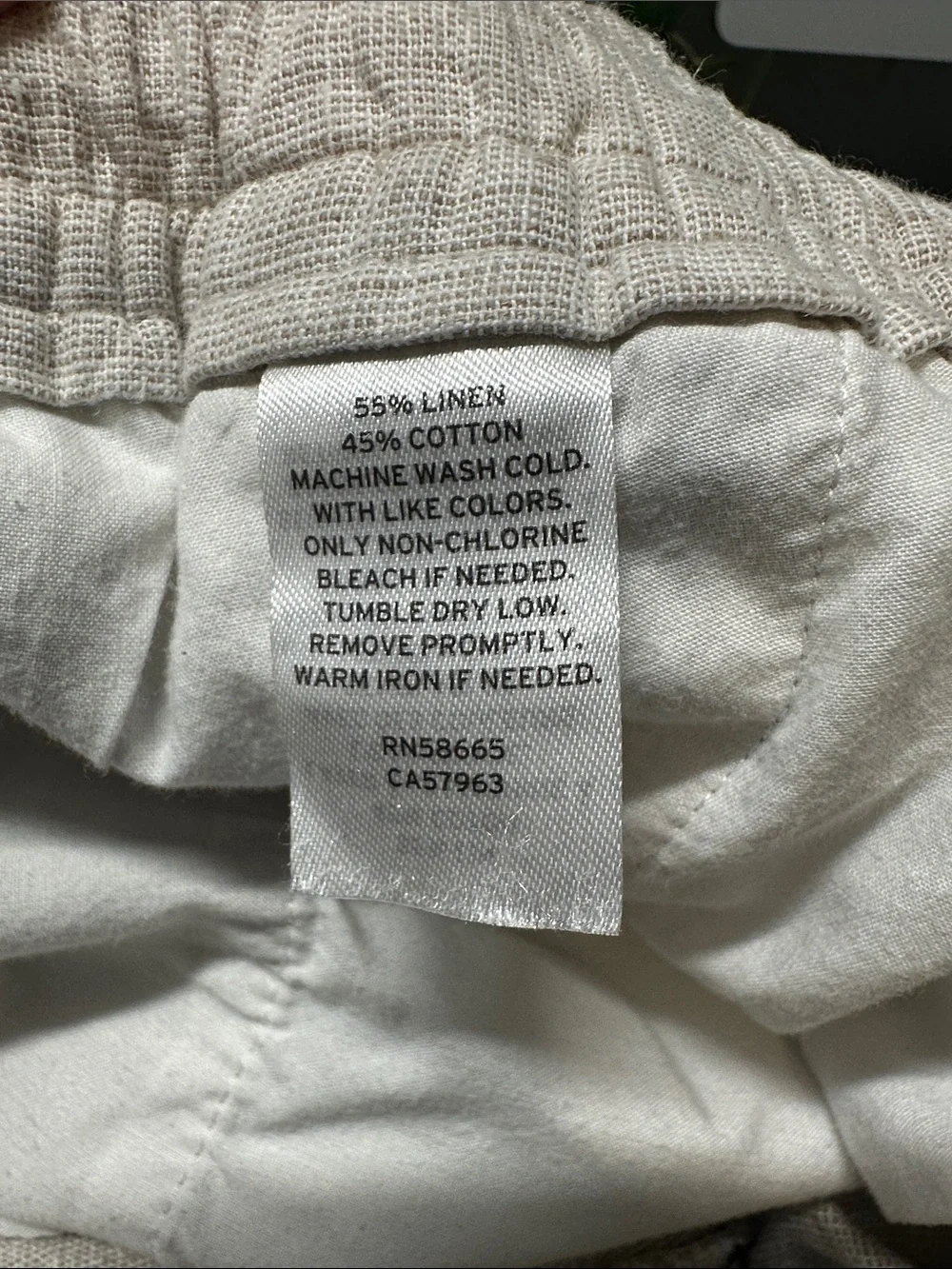14th & Union Elastic Waist Linen Blend Trim Fit Pants Sz L